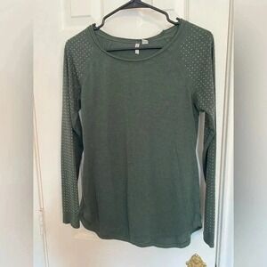Olive Green Embellished Long Sleeve‎ Top Casual Everyday SZ XS